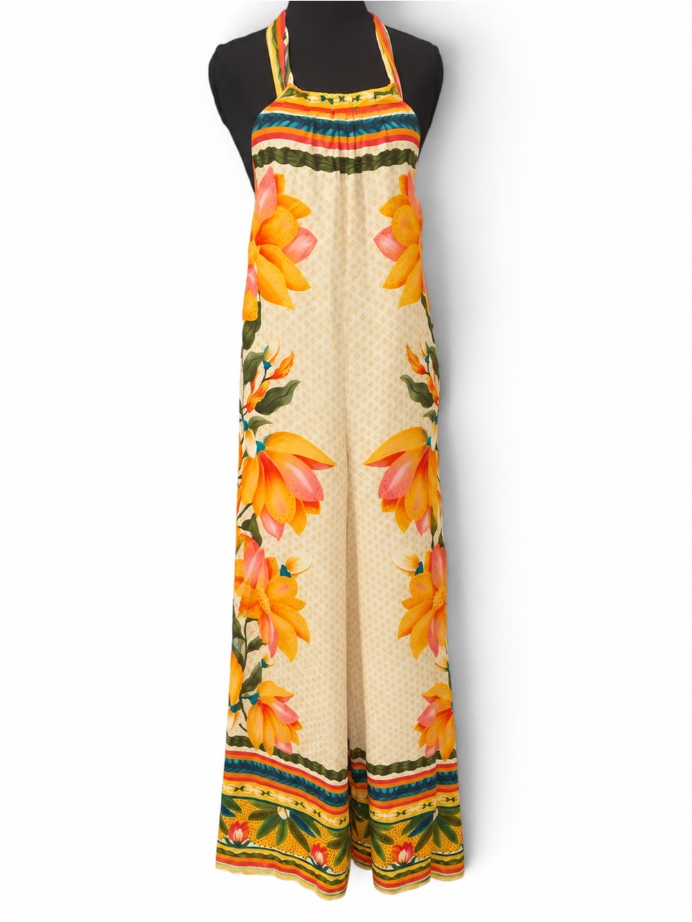 FARM Rio Cream Halter Jumpsuit with Yellow & Pink Floral Print